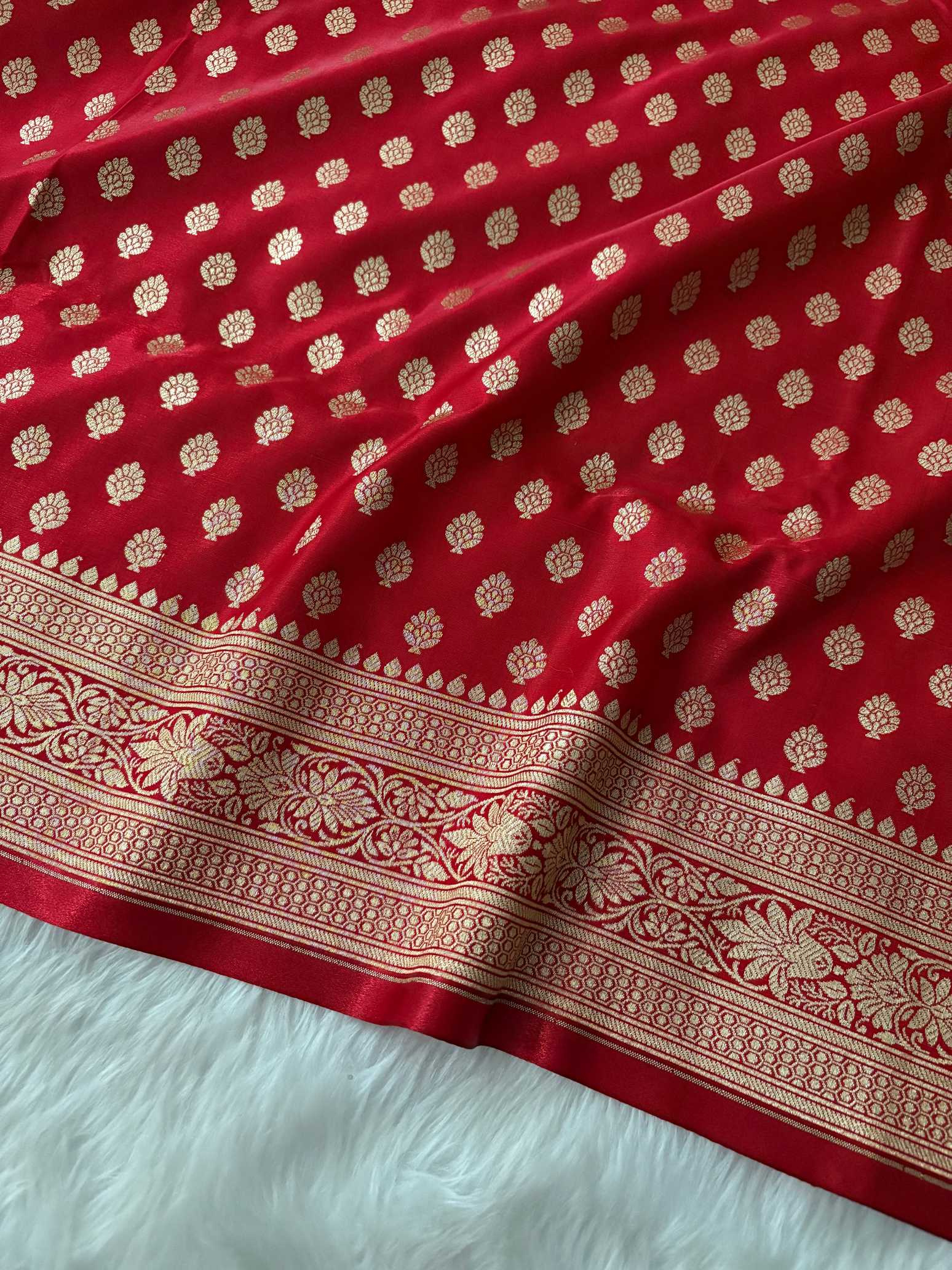Red Satin Silk Banarasi Motif Saree