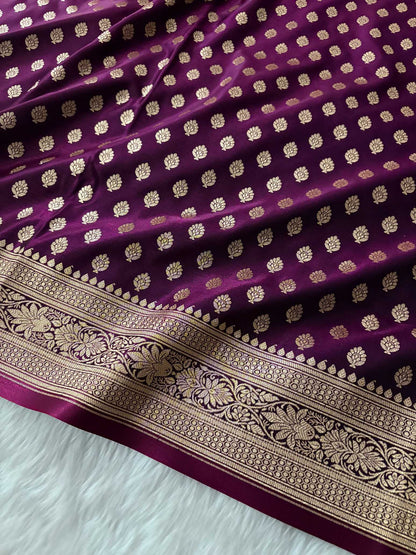 Purple Satin Silk Banarasi Motif Saree