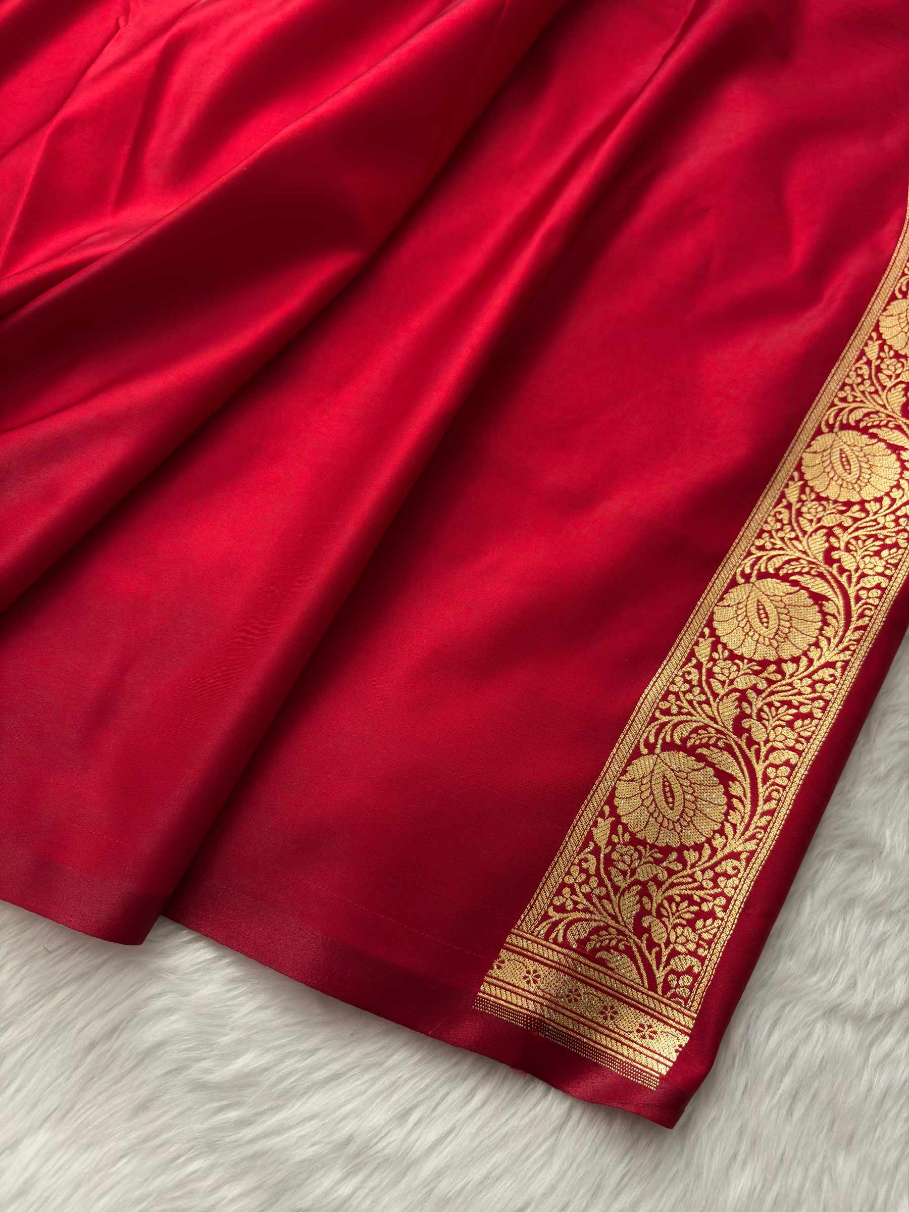Red Araa Jaal Satin Silk Banarasi saree