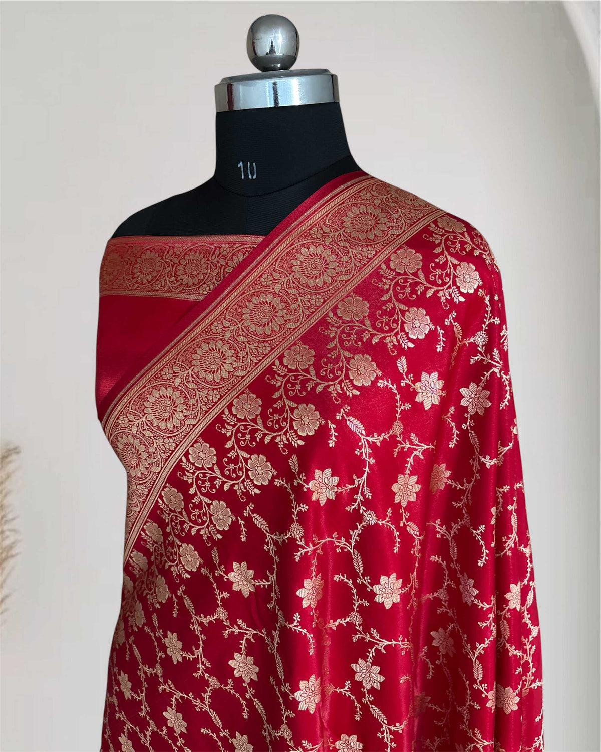 Red Satin Silk Banarasi Saree Floral Swarna Latika Jaal