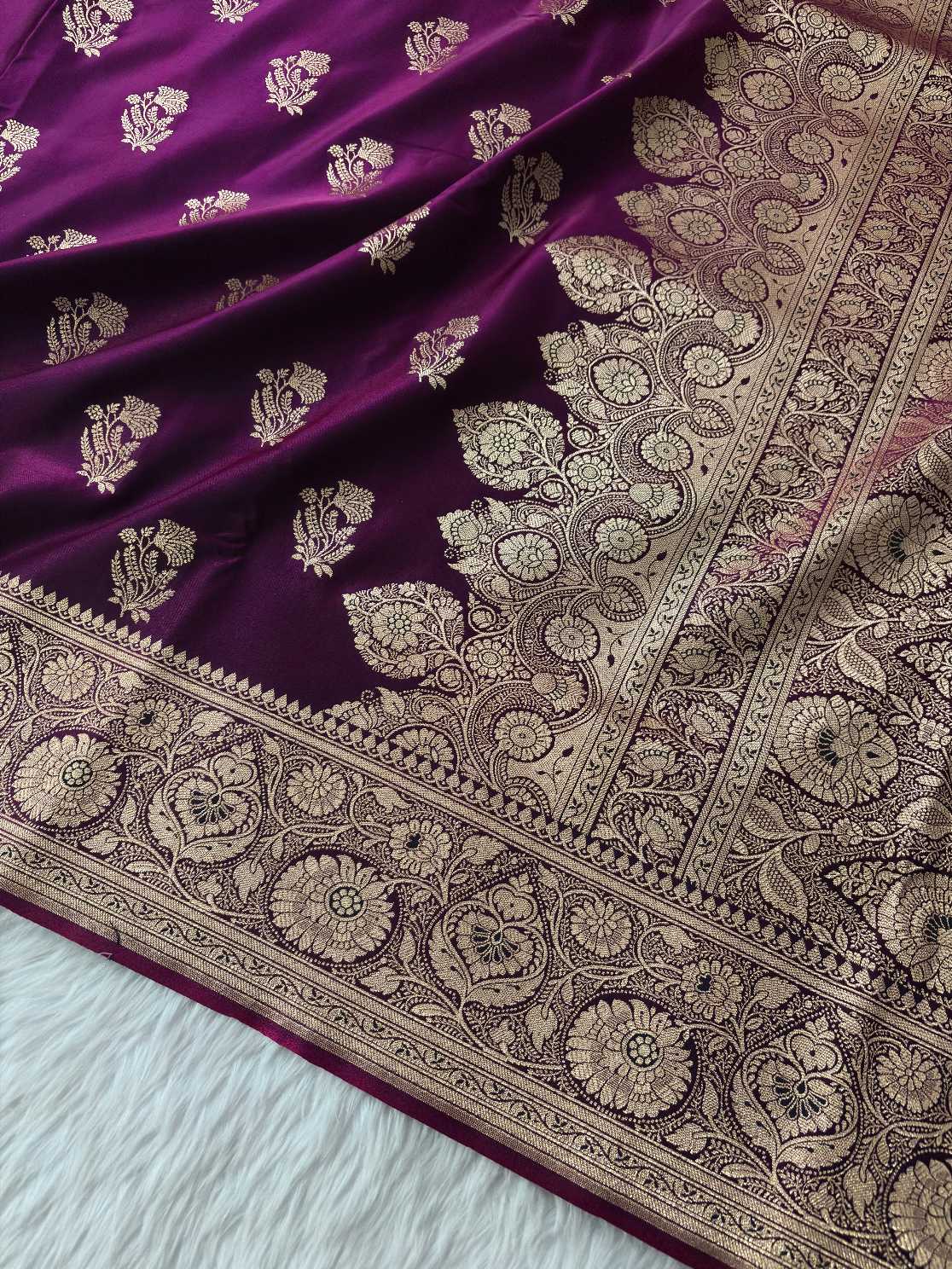 Purple shade Satin Silk Banarasi Fancy Motif Saree