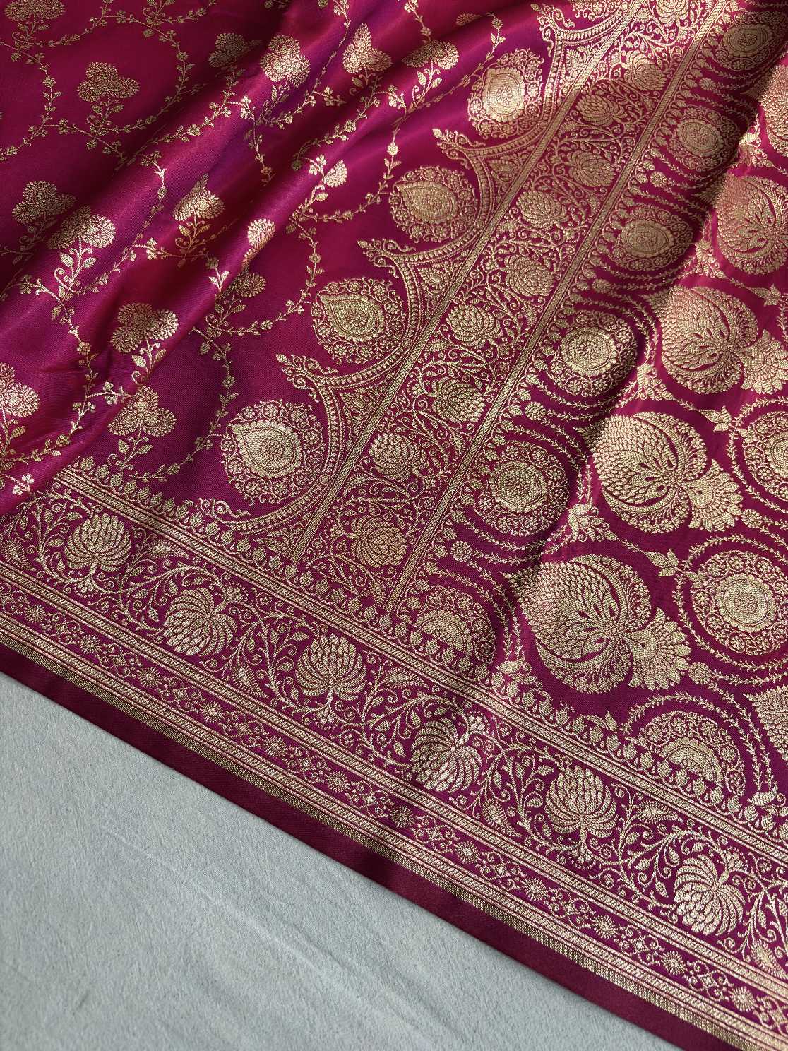 Satin Silk Saree Banarasi Jaal in Rani Pink Shades