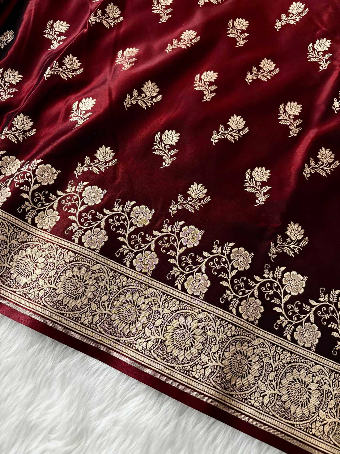 Dark Maroon Satin Silk Banarasi Fancy Saree