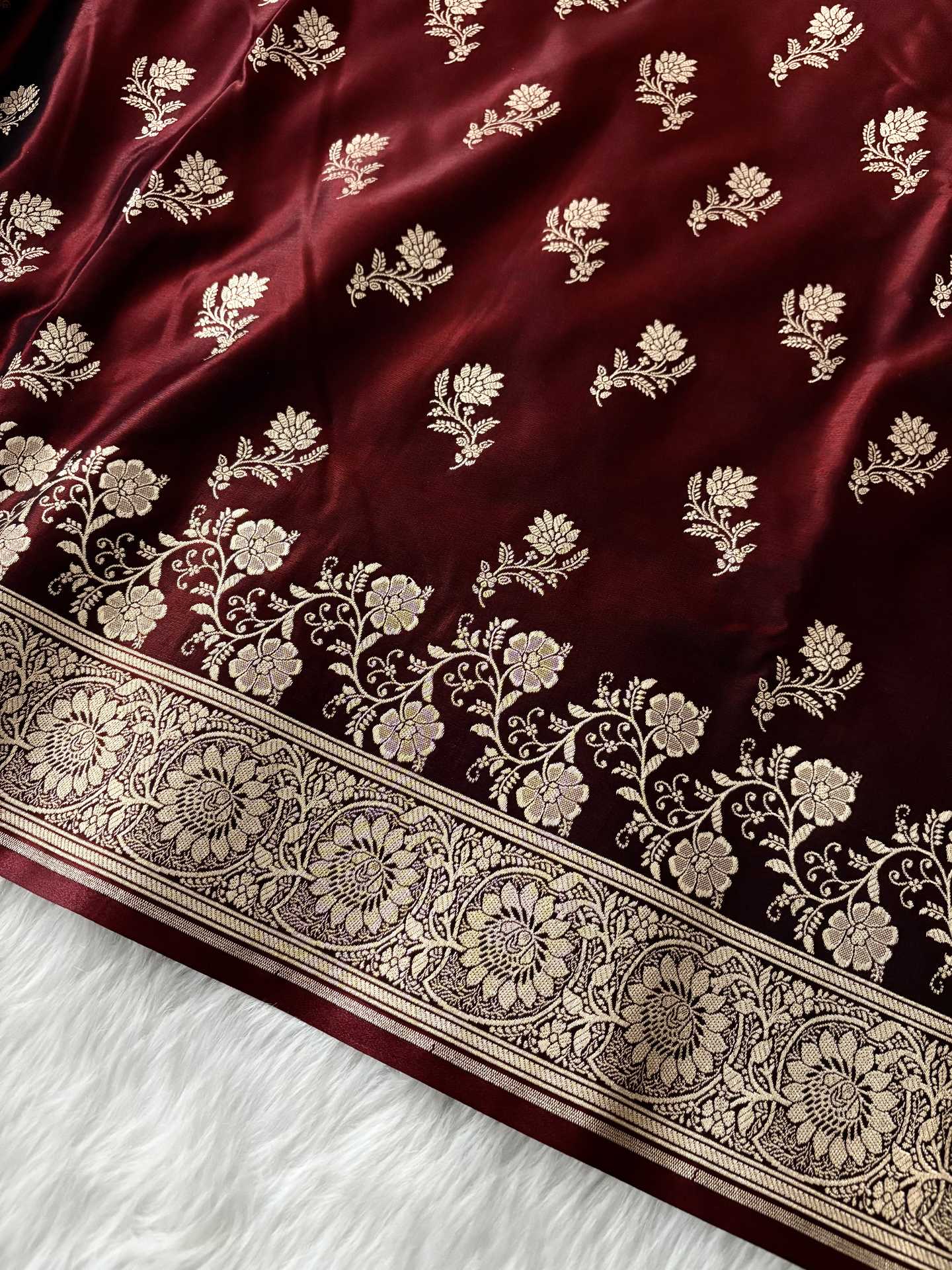 Dark Maroon Satin Silk Banarasi Fancy Saree