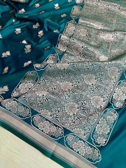 Peacock Shaded Soft Kataan Silk Banarasi Saree