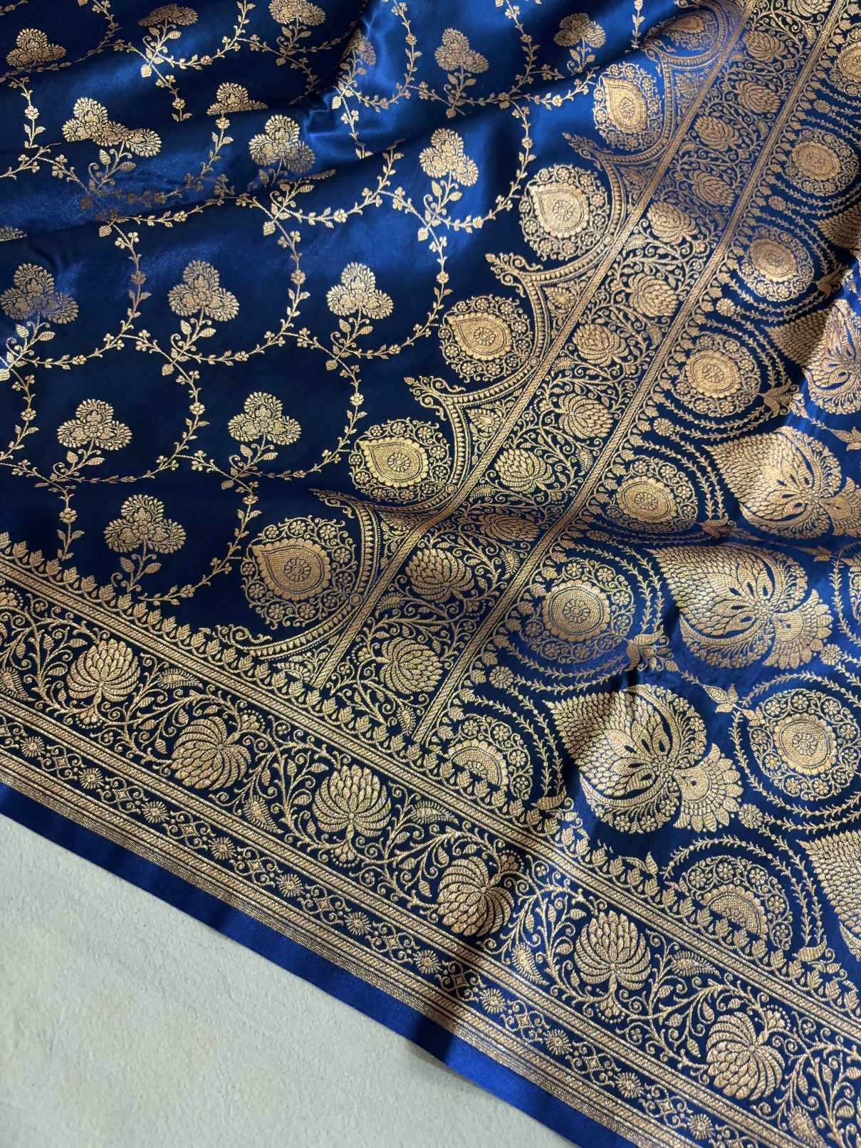 Satin Silk Saree Banarasi Jaal in Teal Blue Shades