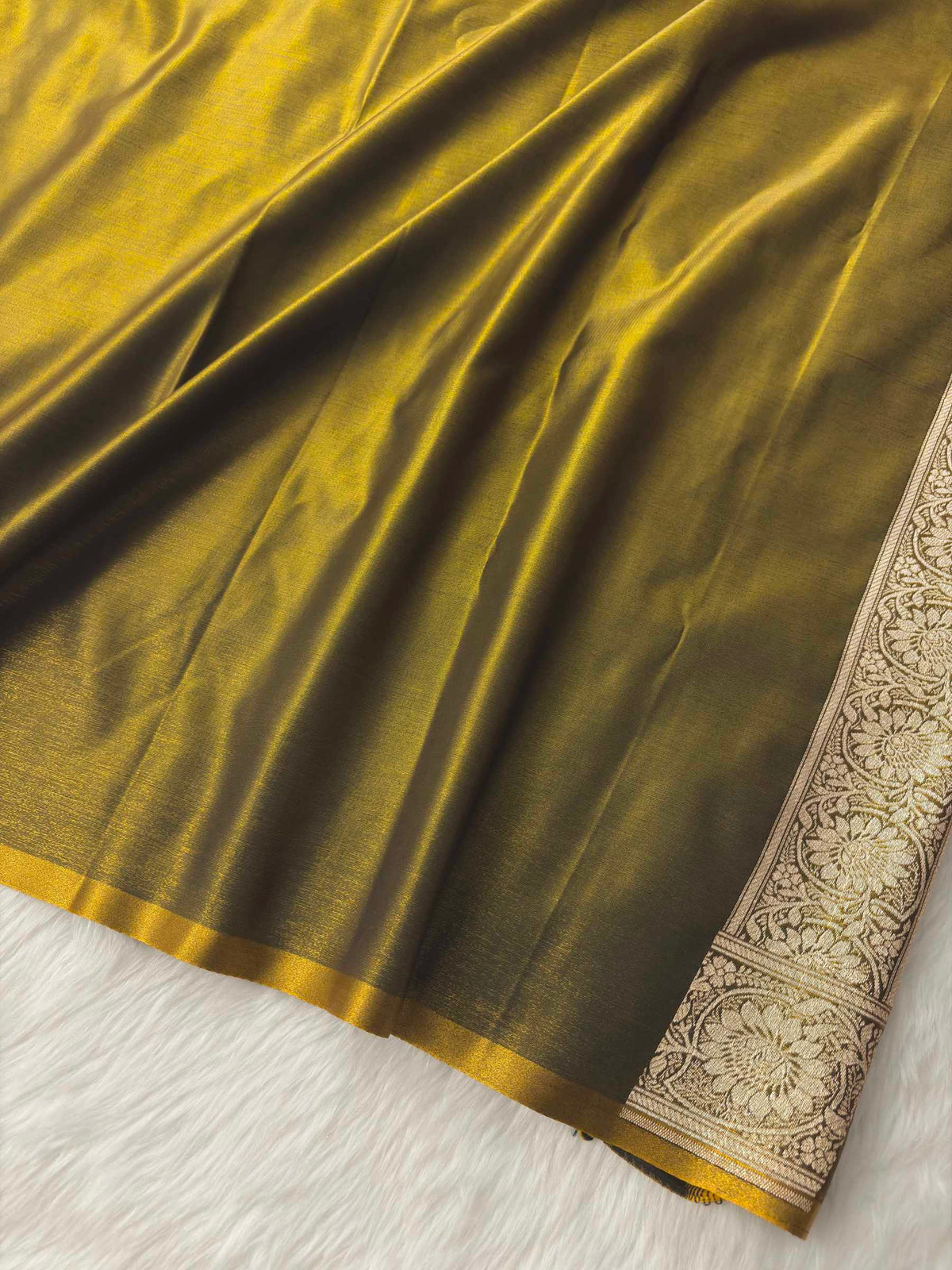 Mehdi Green Satin Silk Banarasi Saree Floral Swarna Latika Jaal