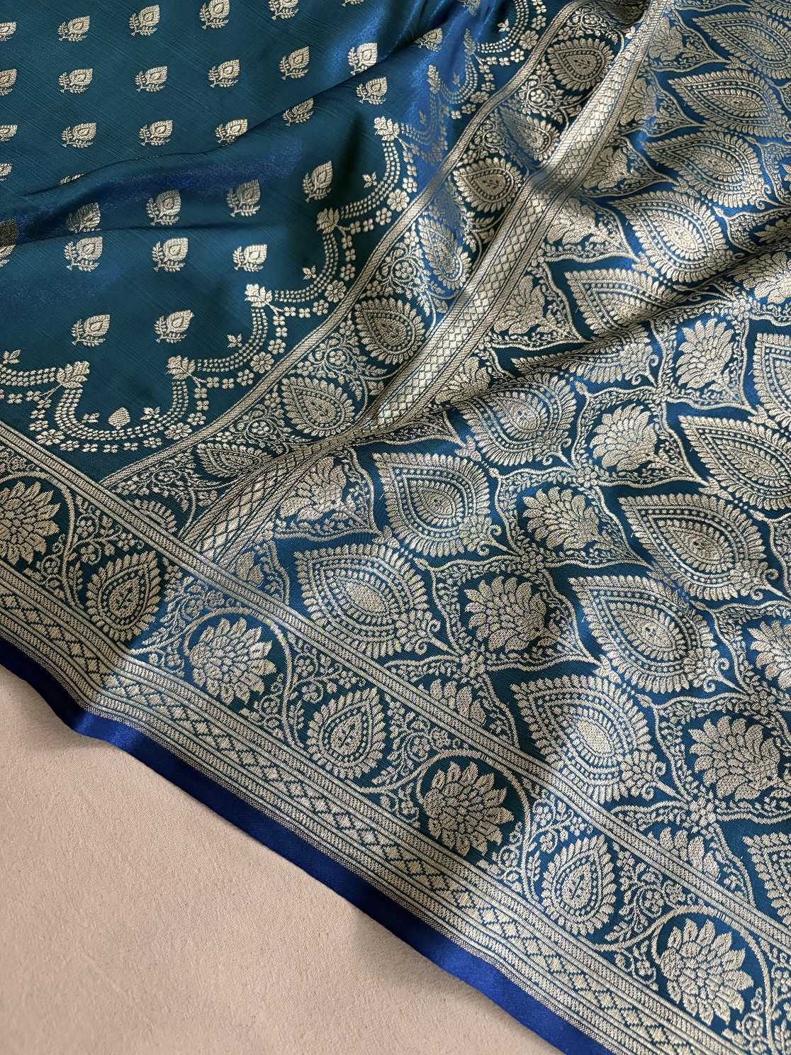 Firozi Satin Silk Banarasi Saree