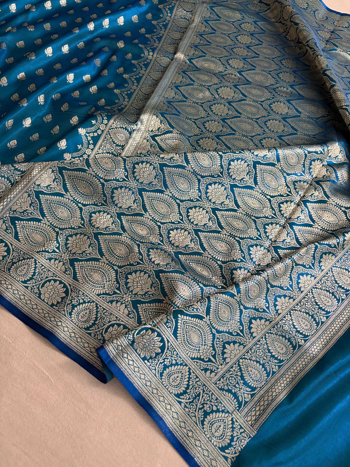 Firozi Satin Silk Banarasi Saree