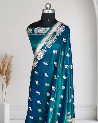 Peacock Shaded Soft Kataan Silk Banarasi Saree