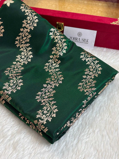 Laheriya Jaal Satin Silk Banarasi Saree Botel Green Shades