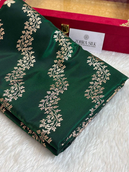 Laheriya Jaal Satin Silk Banarasi Saree Botel Green Shades