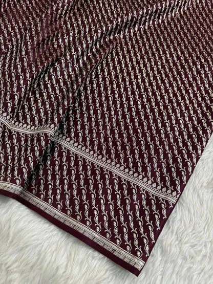 Garnet Satin Kataan Silk Banarasi Saree Heavy Jaal Design