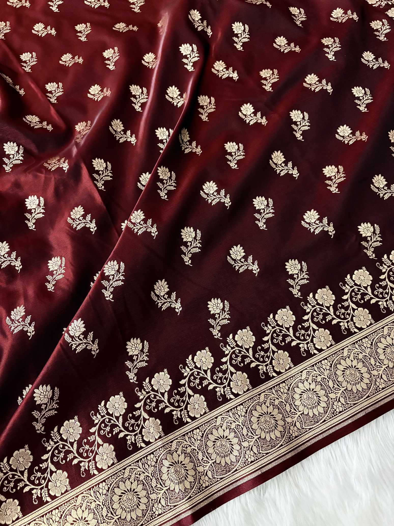 Dark Maroon Satin Silk Banarasi Fancy Saree