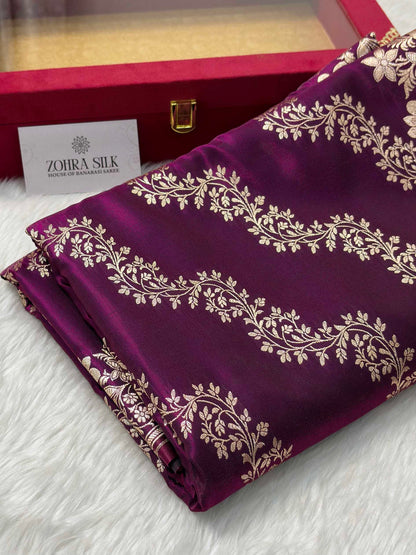 Laheriya Jaal Satin Silk Banarasi Saree Wine Shades