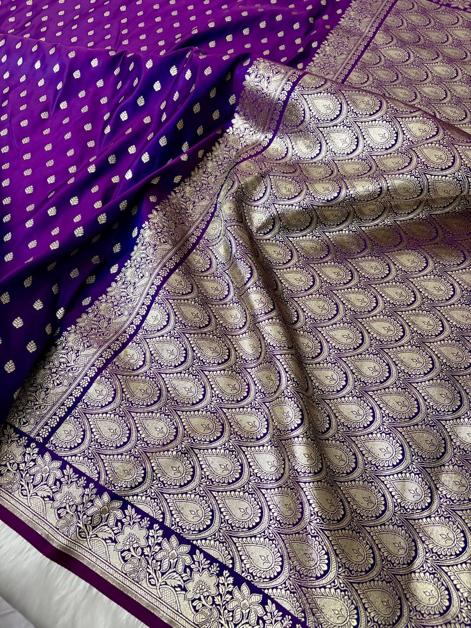 Violet Dual-Tone Banarasi Katan Silk Saree with Water Zari