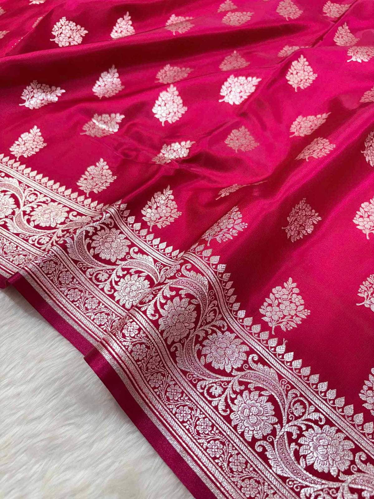 Rani Pink Shaded New Motif Satin Silk Banarasi Saree