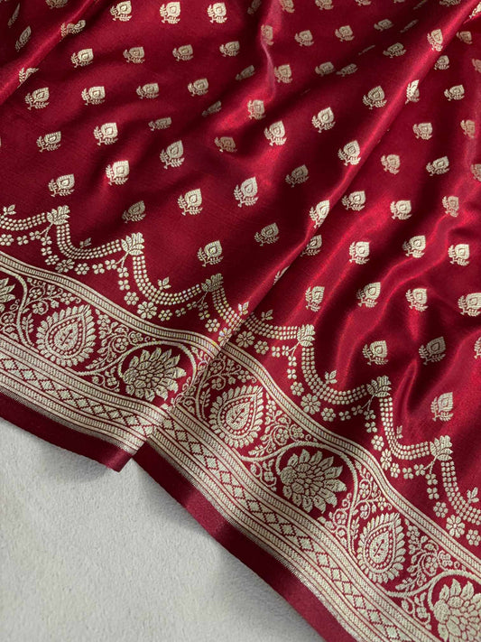 Maroon Satin Silk Banarasi Saree