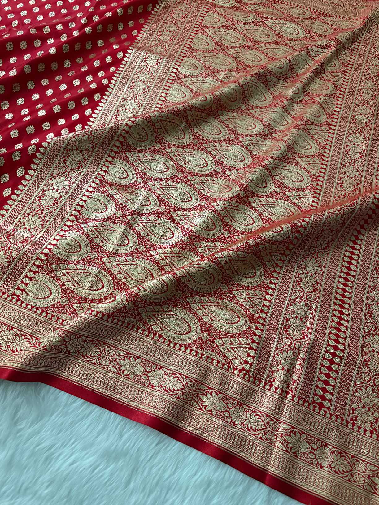 Red Satin Silk Banarasi Motif Saree