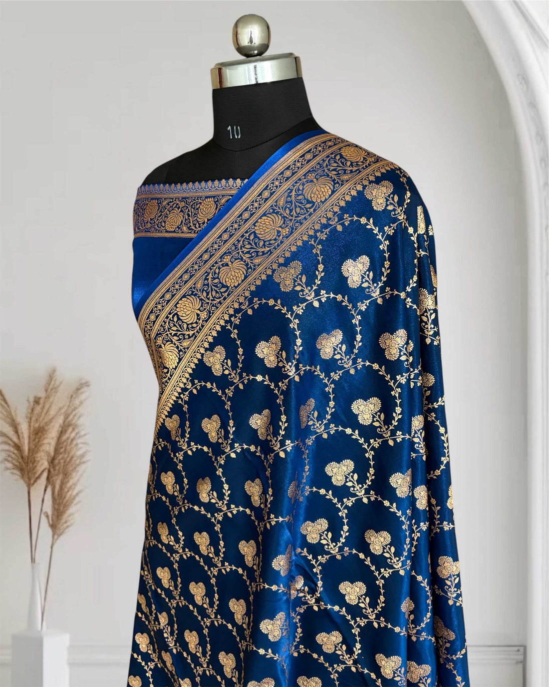 Satin Silk Saree Banarasi Jaal in Teal Blue Shades