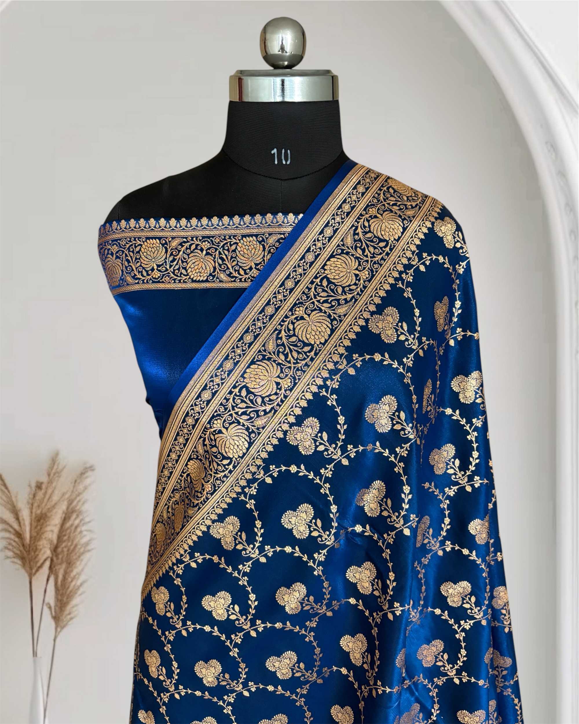 Satin Silk Saree Banarasi Jaal in Teal Blue Shades