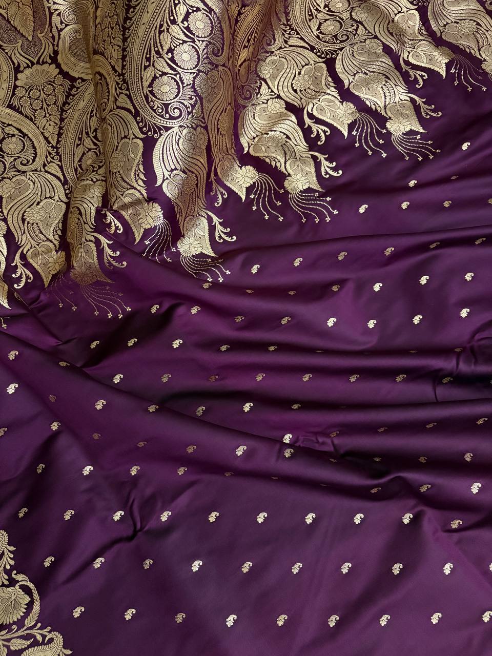 Wine Mashru Silk Banarasi Saree with Golden Zari Work