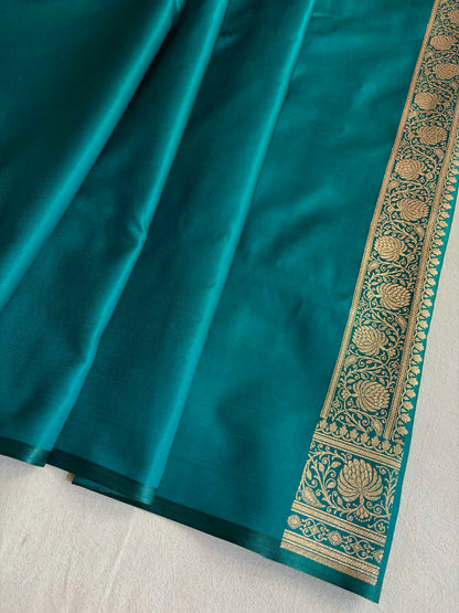 Satin Silk Saree Banarasi Jaal in Rama Green Shades