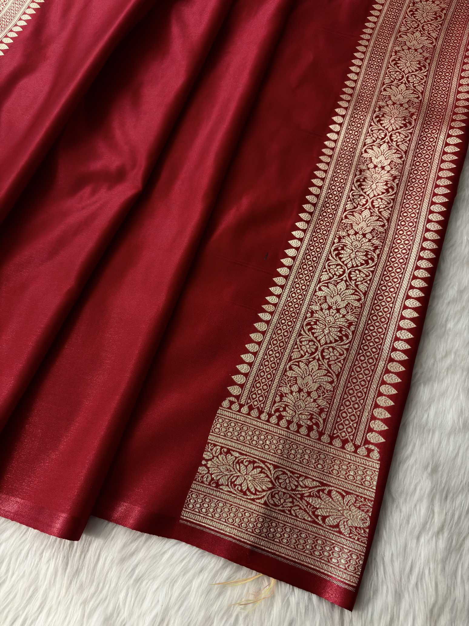 Red & Cream Satin Silk Banarasi Saree
