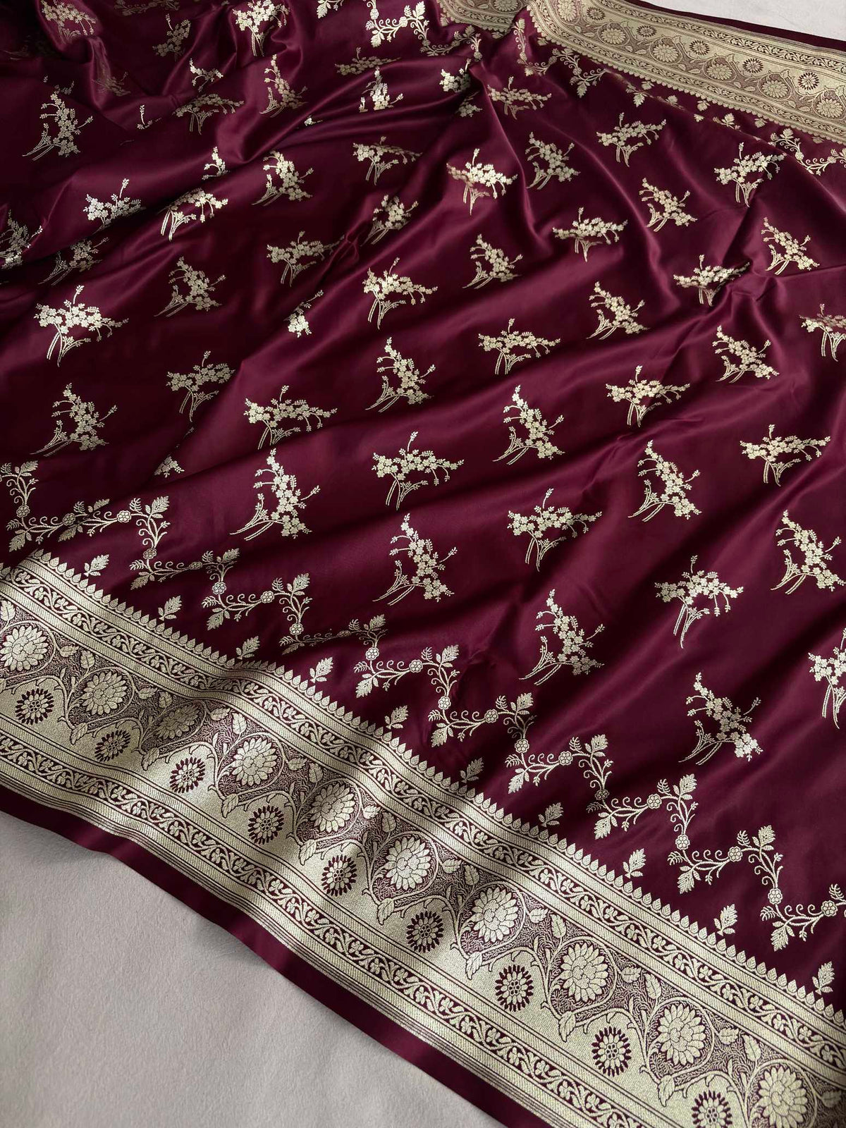 Brown Soft Kataan Silk Banarasi Saree Light Gold Work
