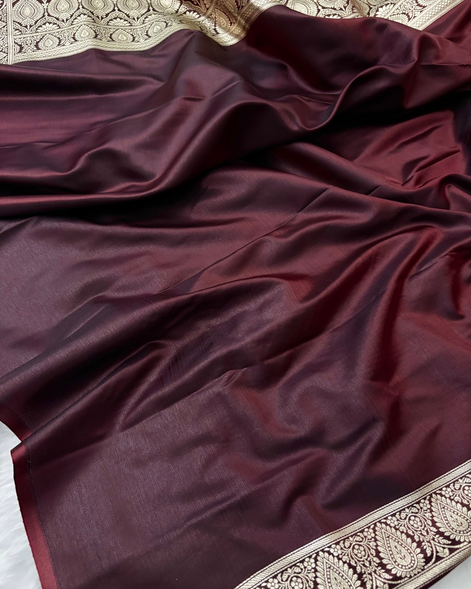 Dark Maroon Satin Silk Banarasi Saree