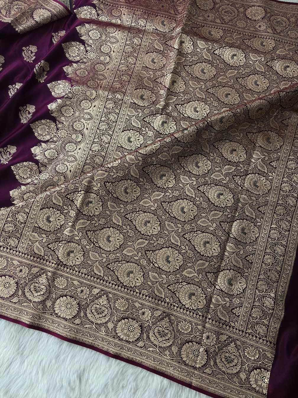 Purple shade Satin Silk Banarasi Fancy Motif Saree