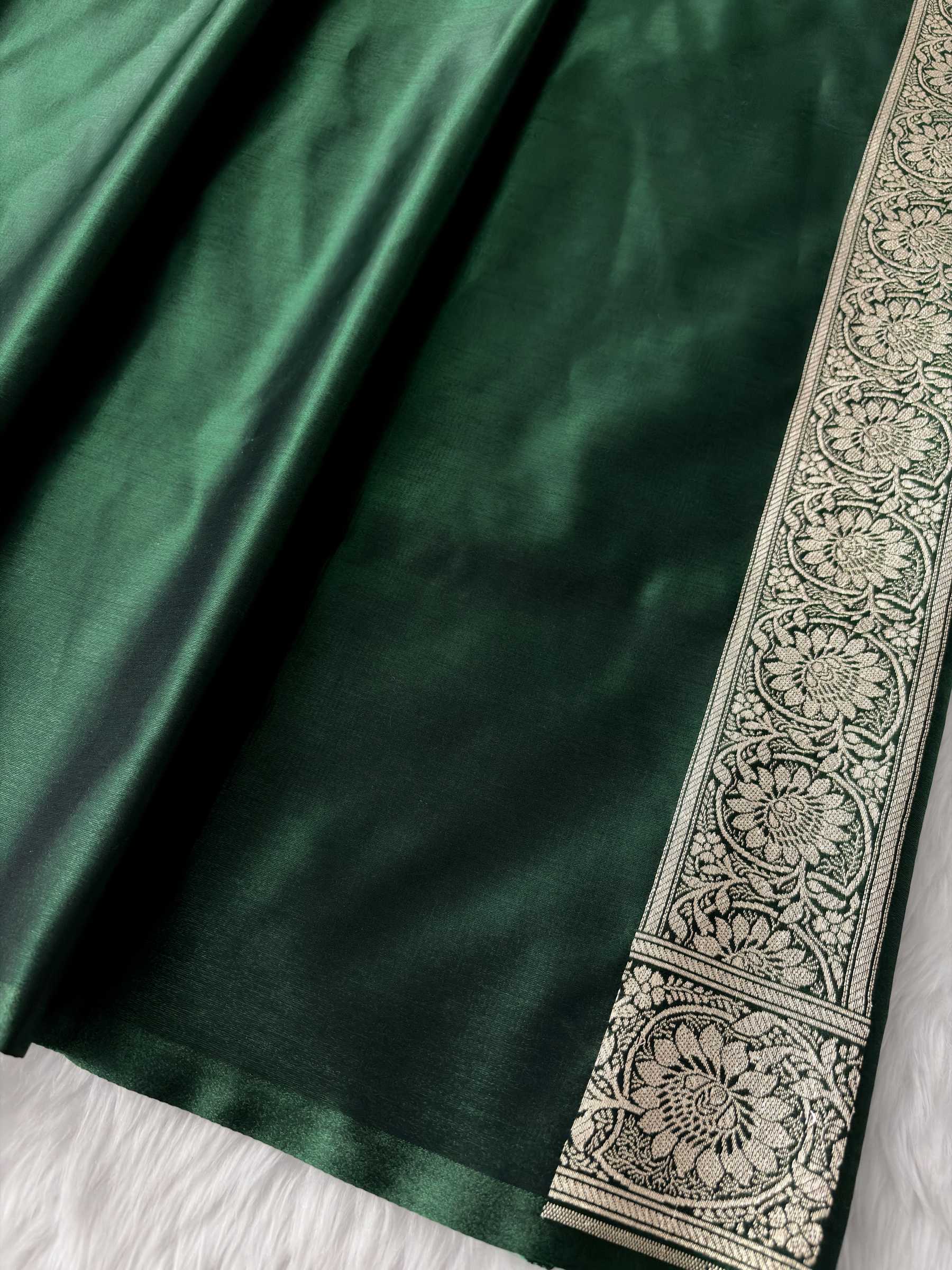 Botel Green Satin Silk Banarasi Fancy Saree