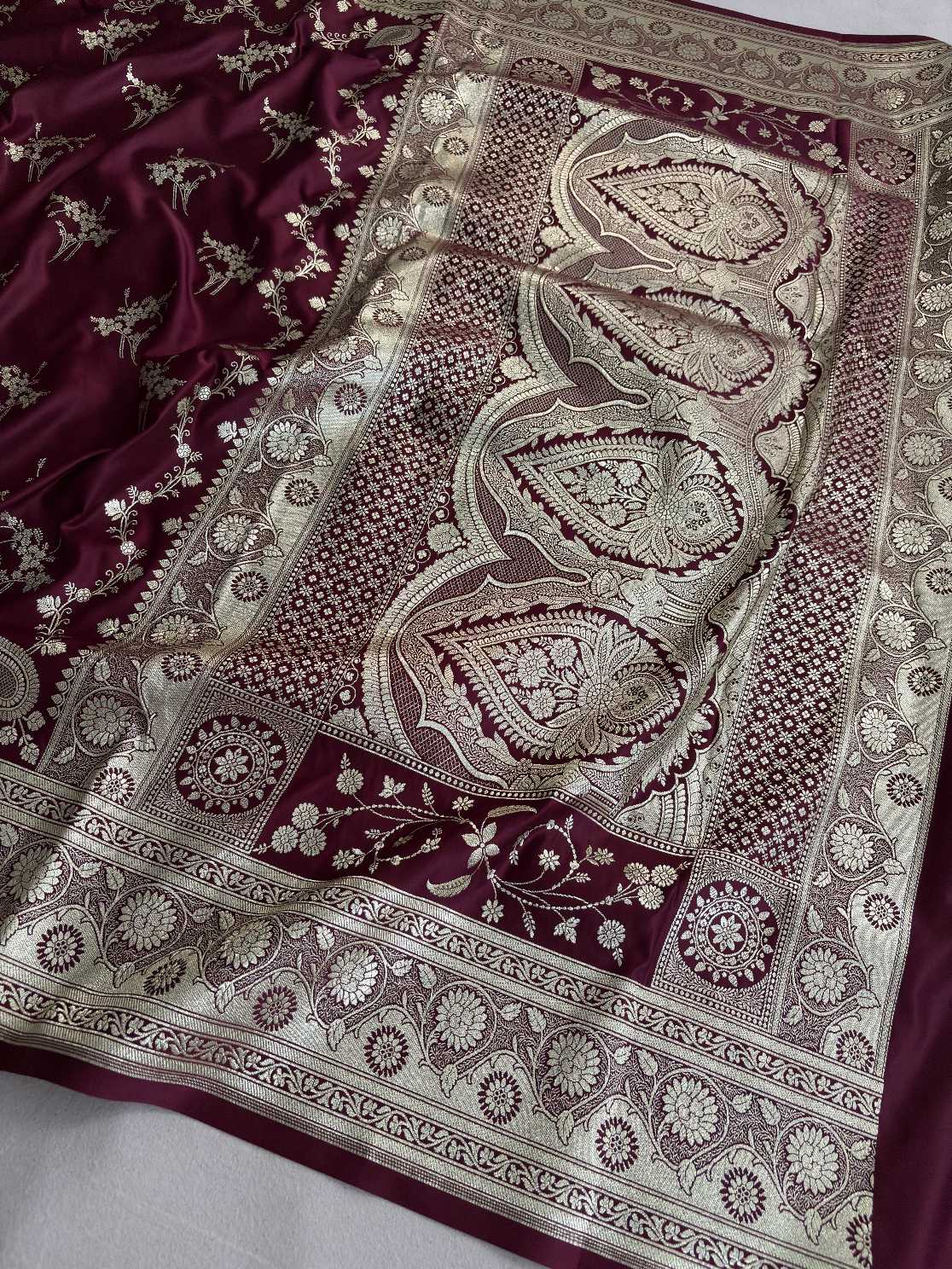 Brown Soft Kataan Silk Banarasi Saree Light Gold Work