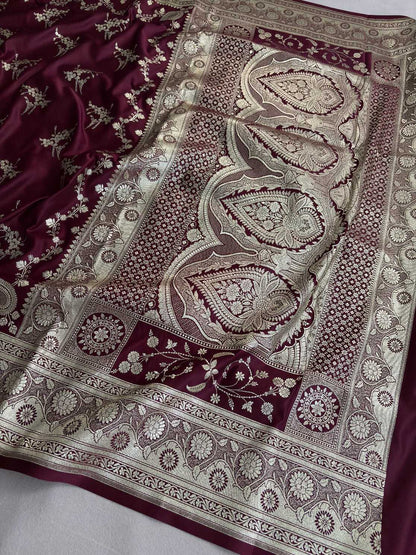 Brown Soft Kataan Silk Banarasi Saree Light Gold Work