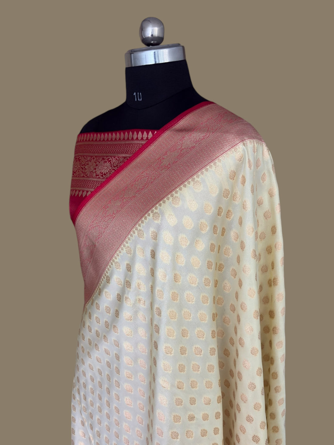 Red & Cream Satin Silk Banarasi Saree