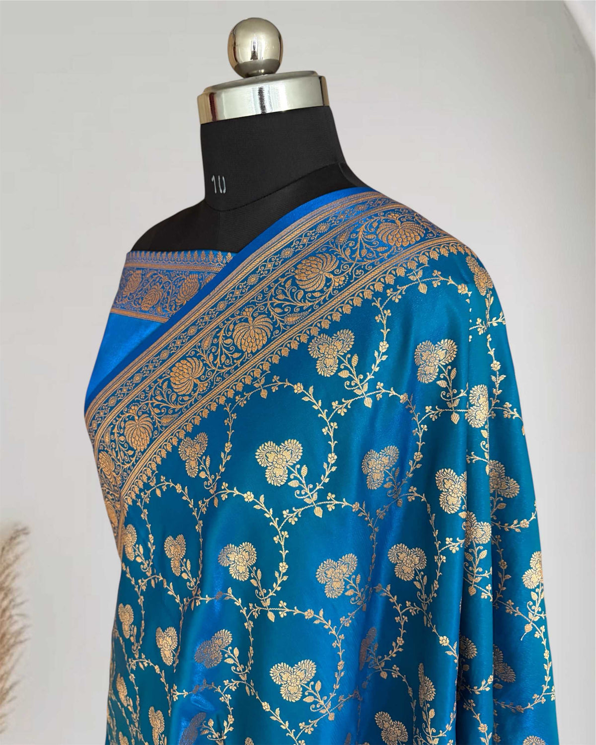 Satin Silk Saree Banarasi Jaal in Firozi Shades