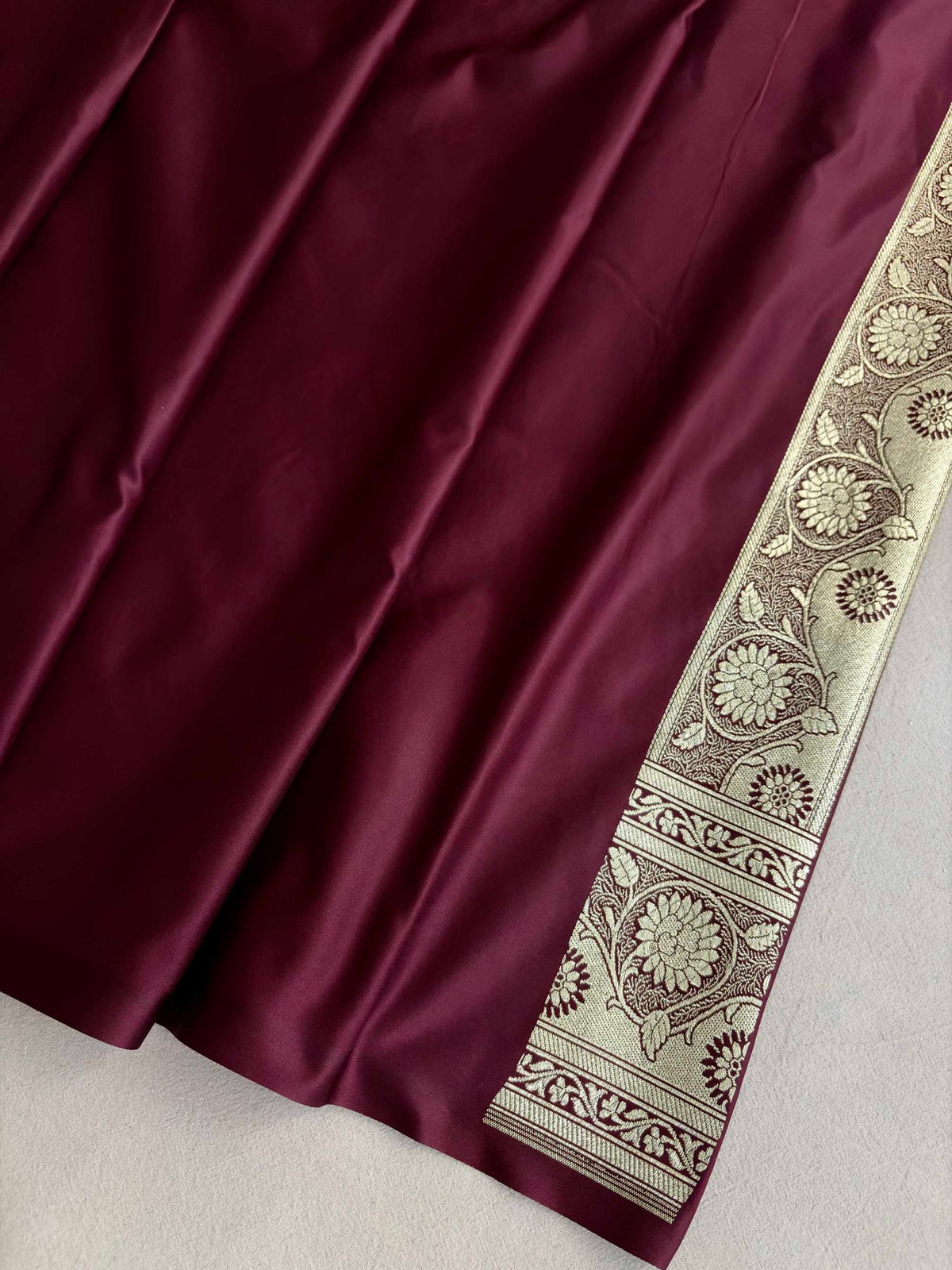 Brown Soft Kataan Silk Banarasi Saree Light Gold Work