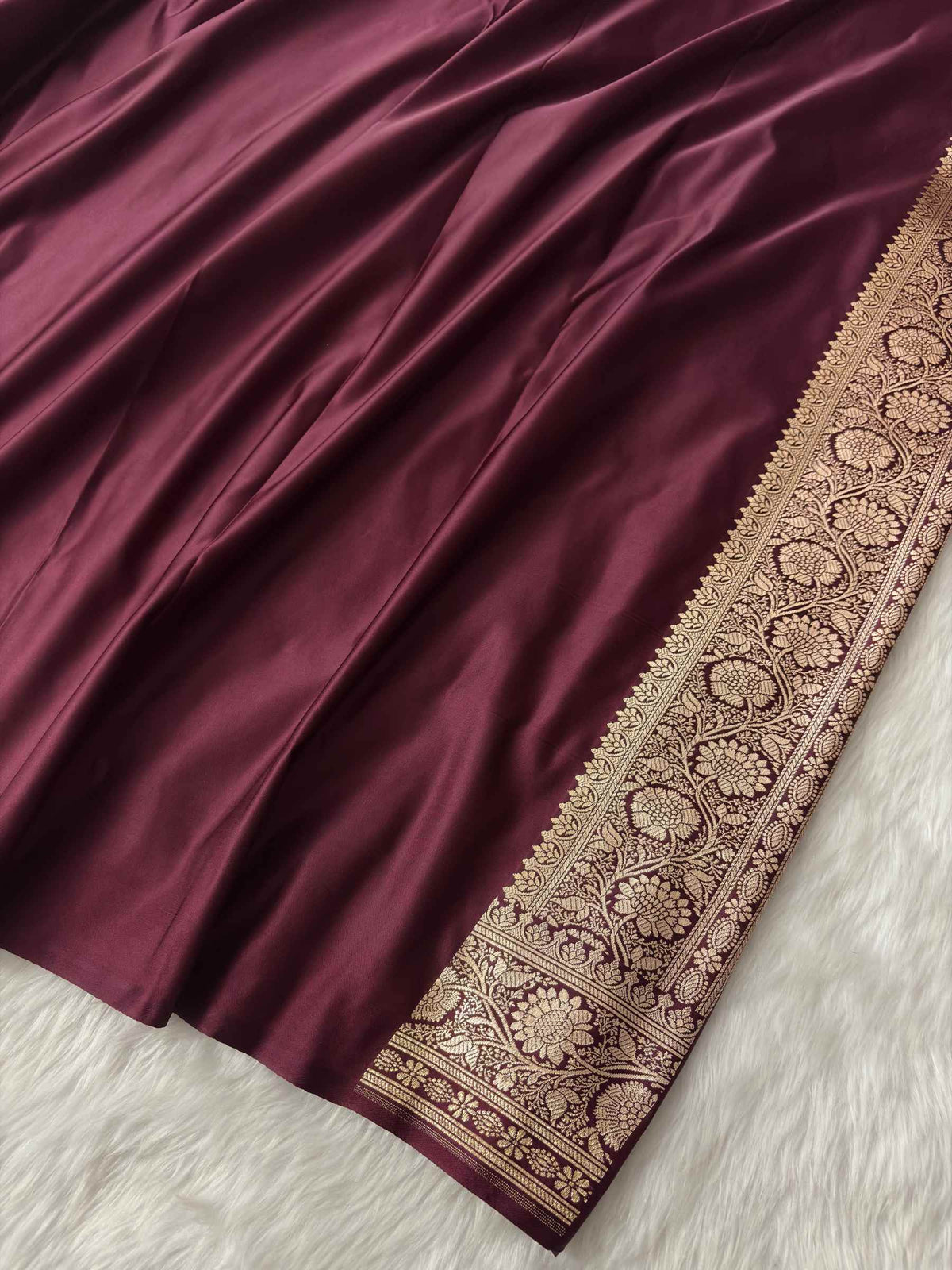 Brown Katan Silk Banarasi Saree Chaukri Jaal