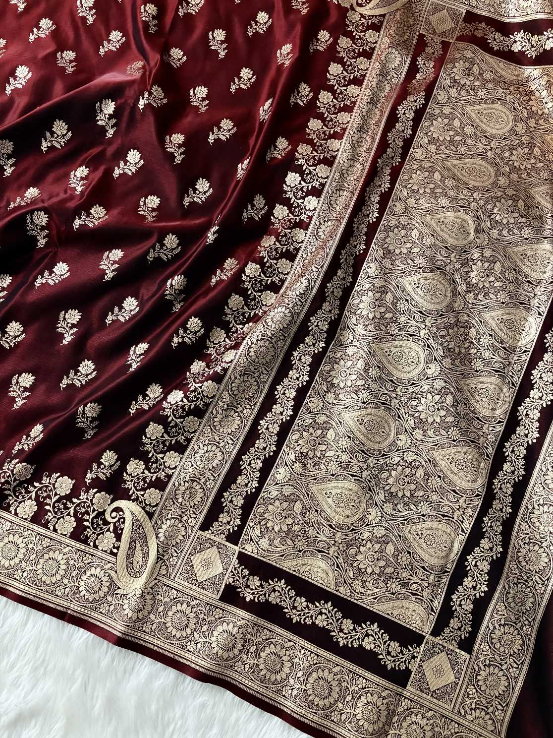 Dark Maroon Satin Silk Banarasi Fancy Saree
