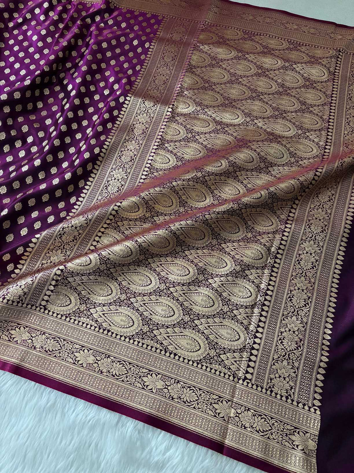 Purple Satin Silk Banarasi Motif Saree