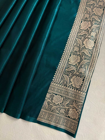 Teal Fancy Satin Silk Banarasi Saree – Tircha Jaal