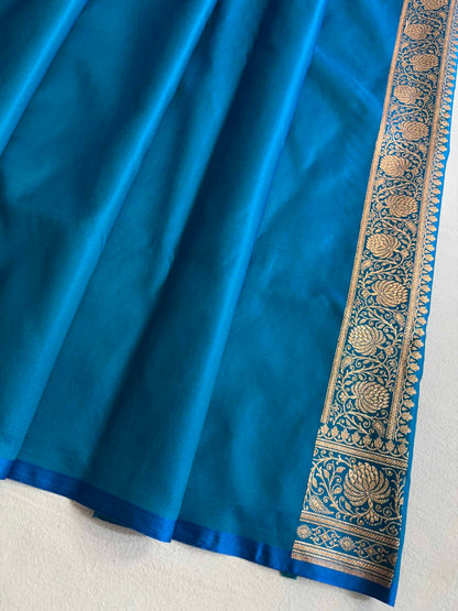 Satin Silk Saree Banarasi Jaal in Firozi Shades