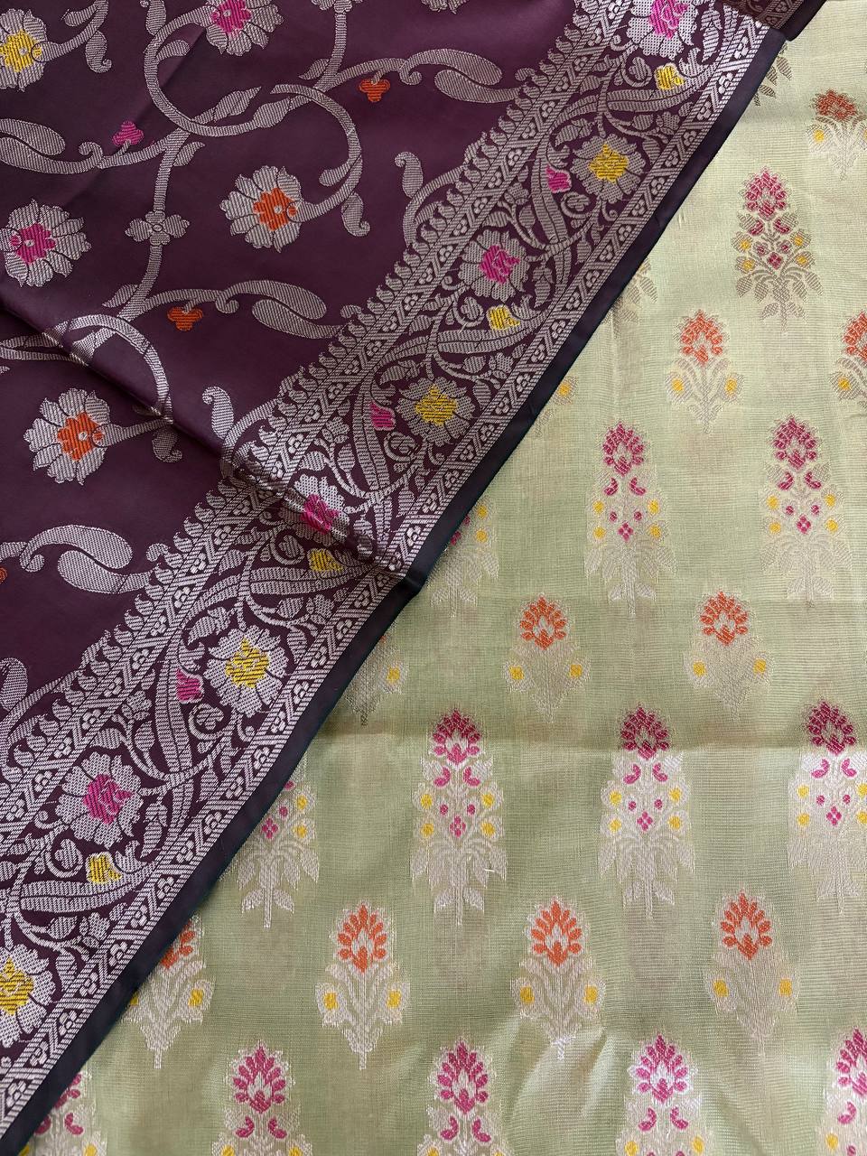 Brown and Lemon Yellow Satin Silk Banarasi Suit