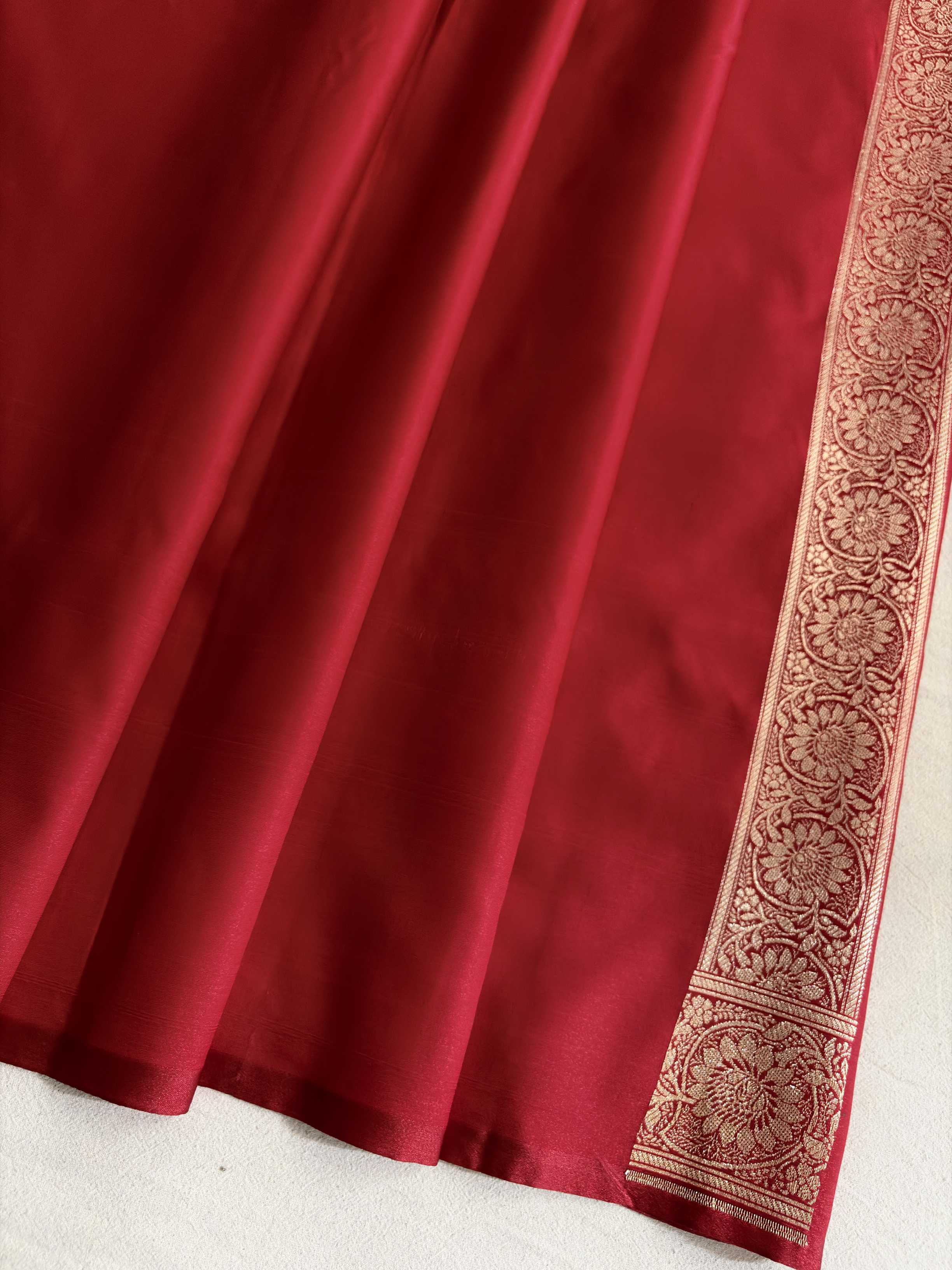 Red Satin Silk Banarasi Saree Floral Swarna Latika Jaal