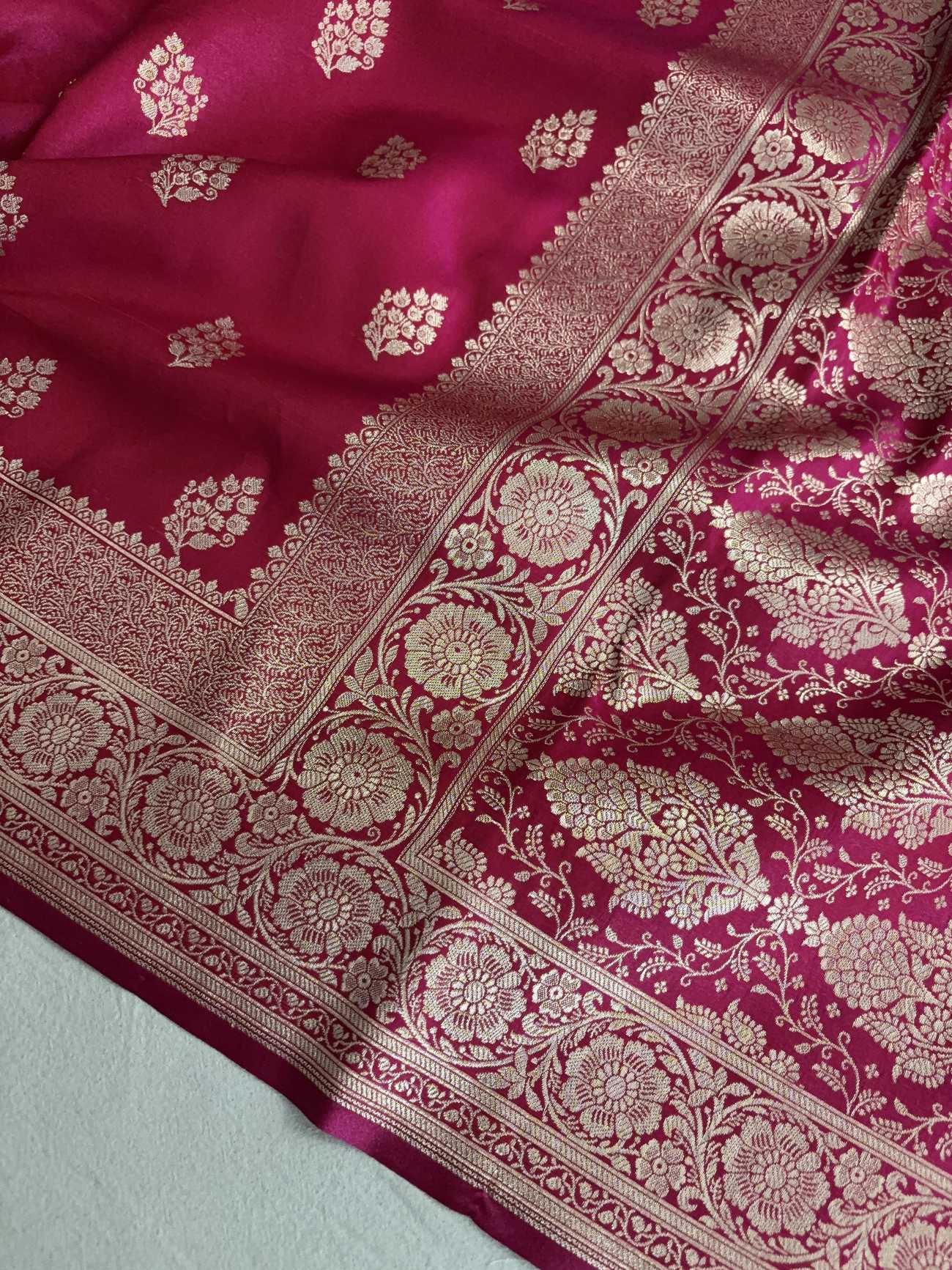 Rani Pink Satin Silk Saree Banarasi Motif