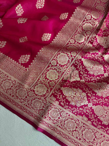 Rani Pink Satin Silk Saree Banarasi Motif