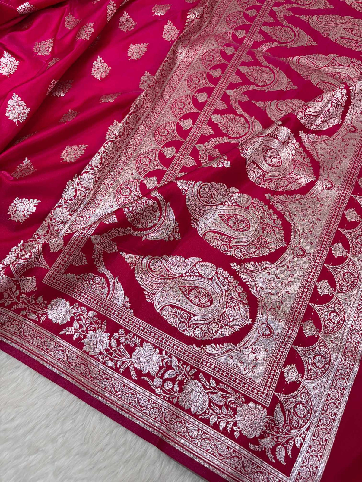 Rani Pink Shaded New Motif Satin Silk Banarasi Saree