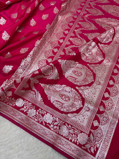 Rani Pink Shaded New Motif Satin Silk Banarasi Saree