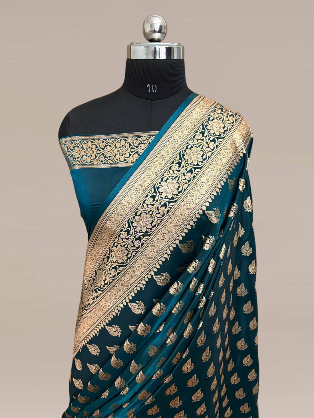 Ocean Blue Satin Silk Banarasi Saree