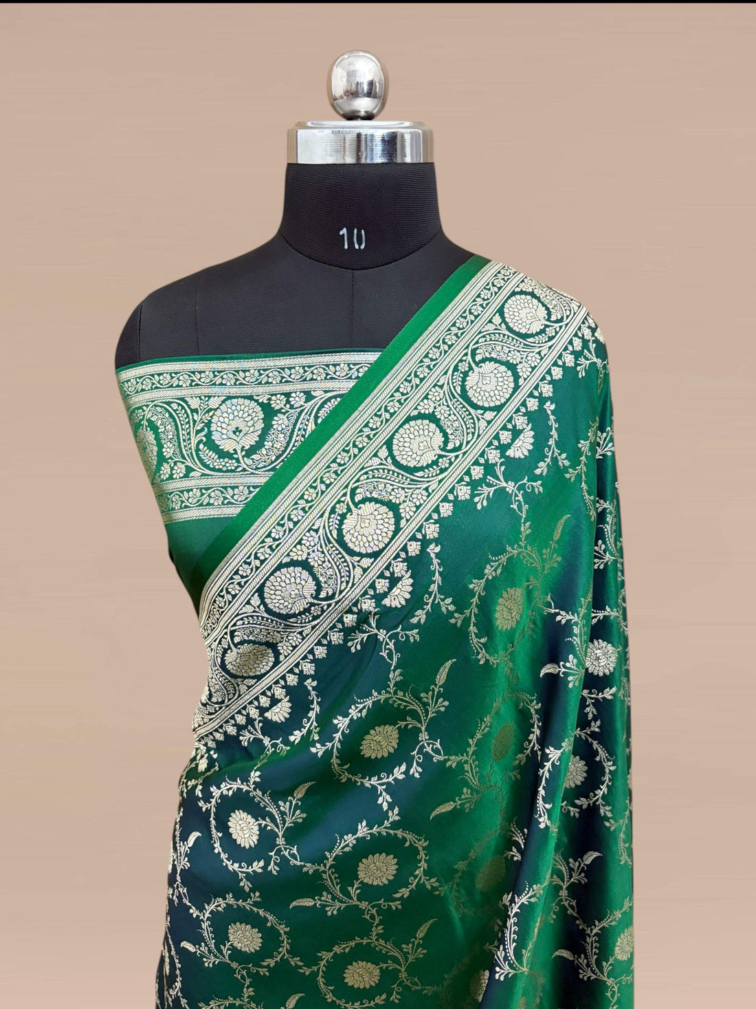 Teal Green Kataan Silk Banarasi Saree – Silver Zari Floral Jaal Pattern